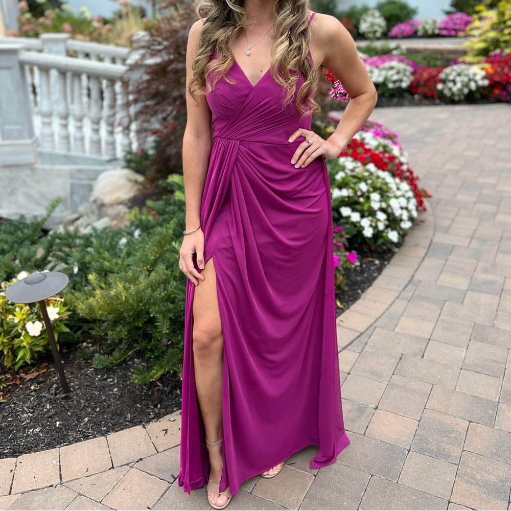 Azazie Evalin Orchid A-Line V-Neck Dress
